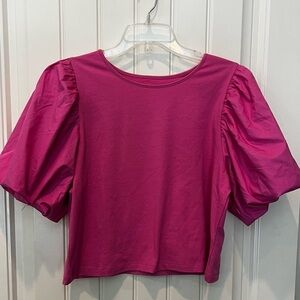 A NEW DAY PINK CROP SHIRT LADIES LARGE PUFFER SLEEVES TRENDING CUTE WITH EVERYTH